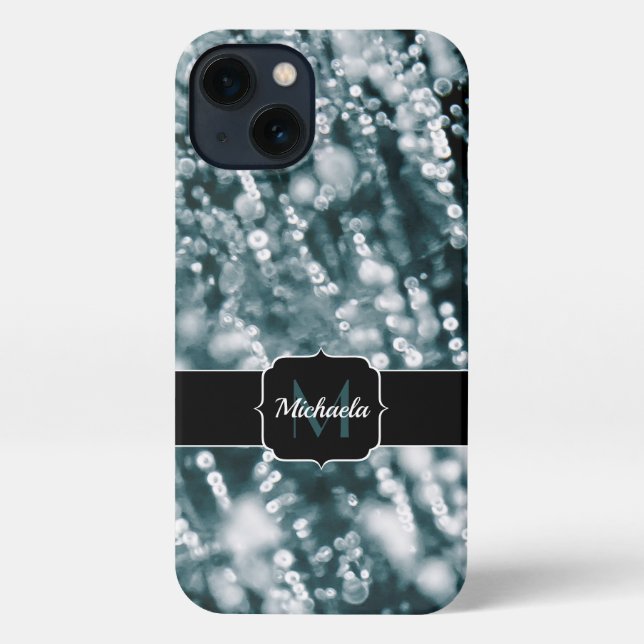 Silver sparkles Frozen Ice bubbles Monogram iPhone Case (Back)