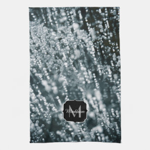 Silver sparkles Frozen Ice bubbles Monogram Kitchen Towel