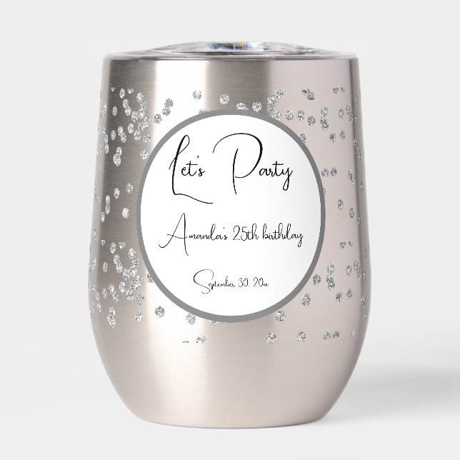 Silver Sparkles Fully Customizable Let's Party (Front)