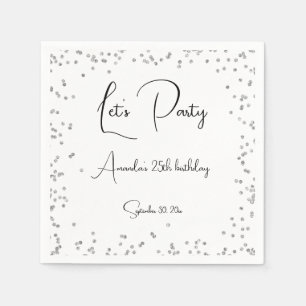 Silver Sparkles Fully Customizable Let's Party Napkin