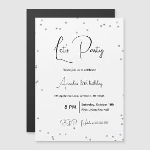 Silver Sparkles Fully Customizable Party Magnetic Invitation