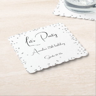 Silver Sparkles Fully Customizable Party Paper Coaster