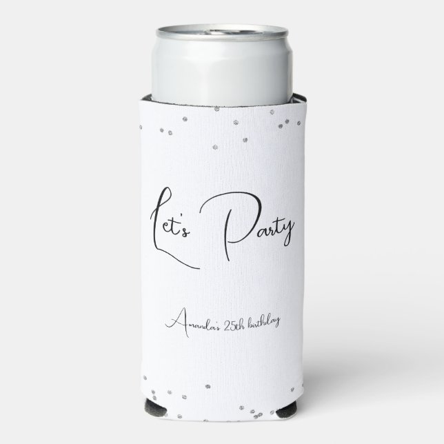 Silver Sparkles Fully Customizable Party Seltzer Can Cooler (Seltzer Front)