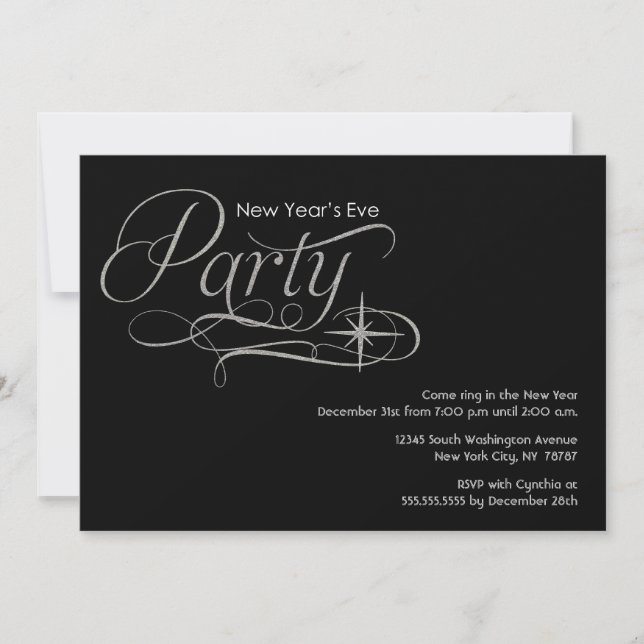 Silver Sparkles New Year's Eve Party Invitation (Front)