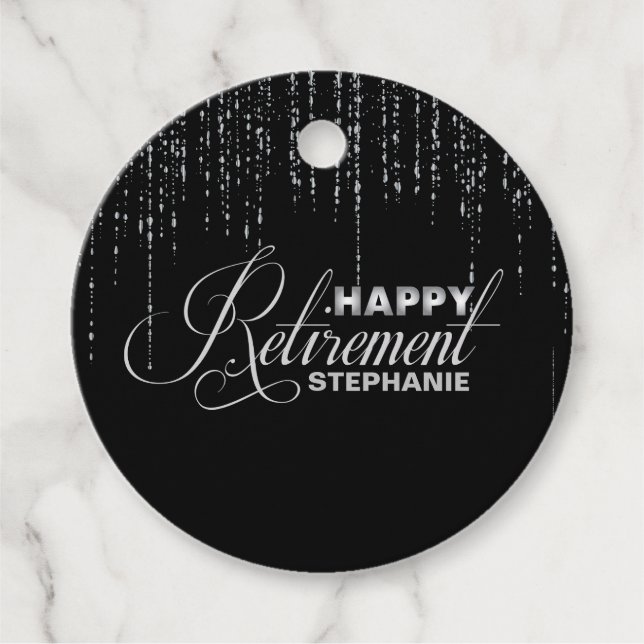Silver Sparkles, Retirement Party Favour Tags (Front)