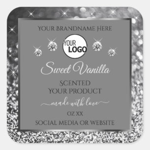 Silver Sparkling Glitter Grey Product Labels Logo