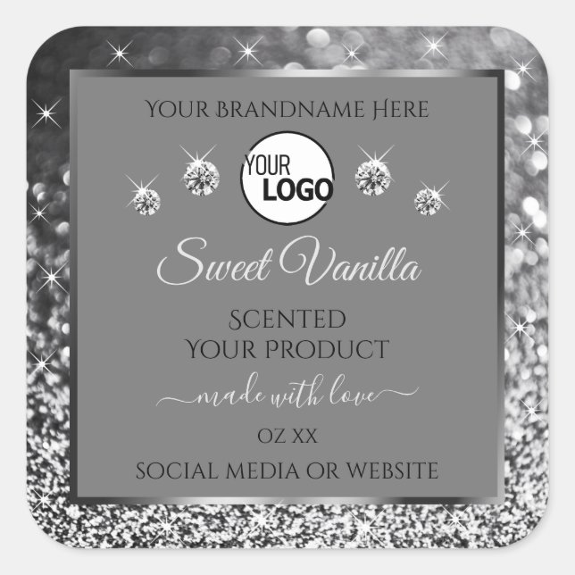 Silver Sparkling Glitter Grey Product Labels Logo (Front)