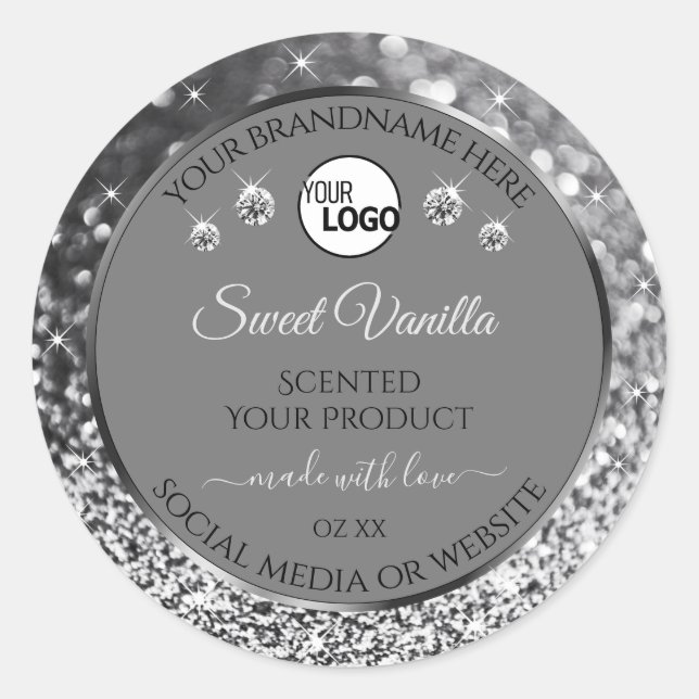 Silver Sparkling Glitter Grey Product Labels Logo (Front)