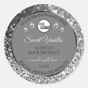 Silver Sparkling Glitter Grey Product Labels Logo
