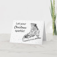 Silver sparkling ice skating Christmas Card