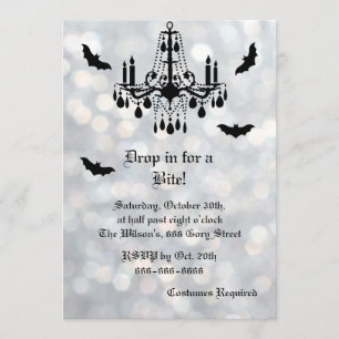Silver Sparkly Bats Halloween Invitation