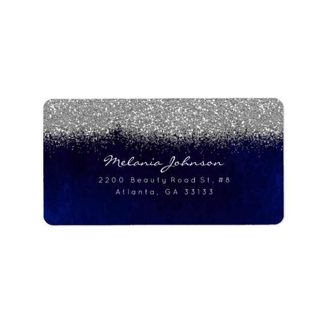 Silver Sparkly Glitter Blue Navy Velvet Label (Front)