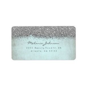 Silver Sparkly Glitter Grungy Aquatic Blue Label