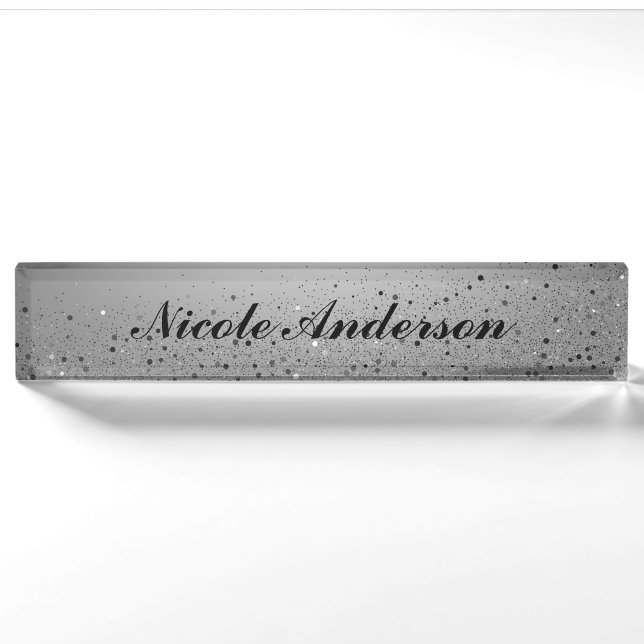 Silver Sparkly Glitter Sweet 16 Birthday Party Nameplate (Front)