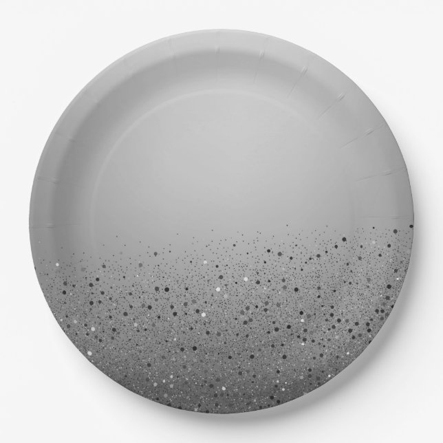 Silver Sparkly Glitter Sweet 16 Birthday Party Paper Plate (Front)