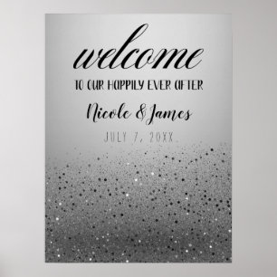 Silver Sparkly Glitter Wedding Welcome Sign