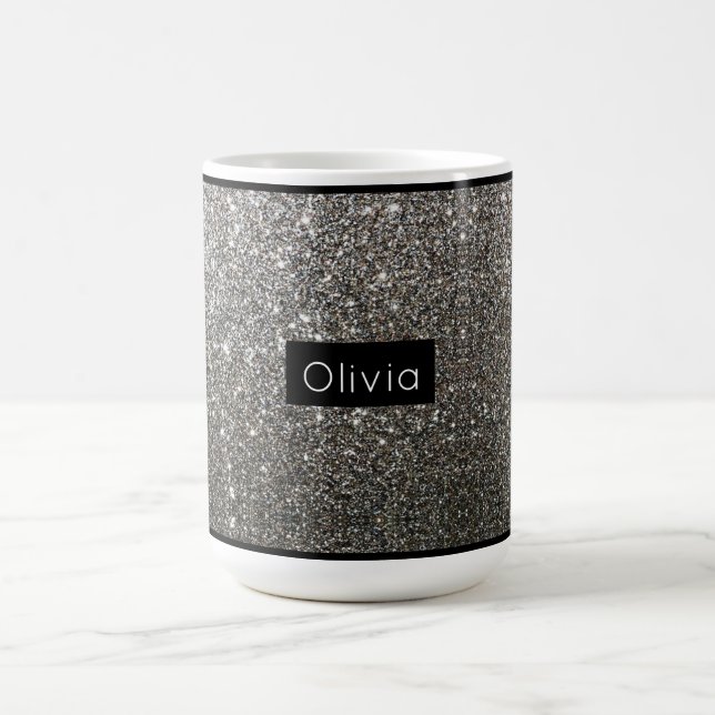 Silver Sparkly Glitter with Personalized Name Coffee Mug (Center)