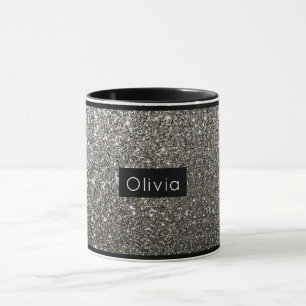Silver Sparkly Glitter with Personalized Name Mug