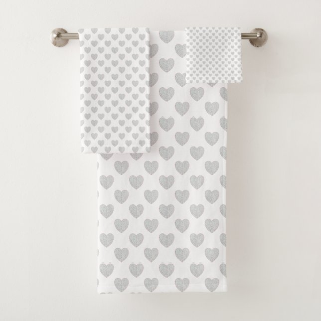 Silver Sparkly Hearts Bath Towel Set (Insitu)