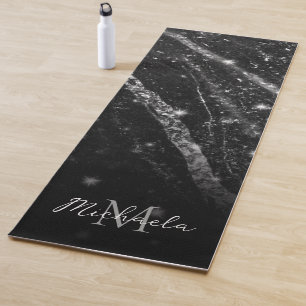 Silver sparkly line black rock elegant abstract yoga mat