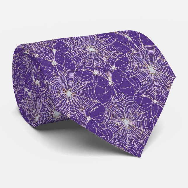Silver Spiderweb Lace on Purple Tie (Rolled)