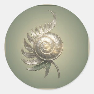 Silver Spiral Fern Shell Art Nouveau  Classic Round Sticker