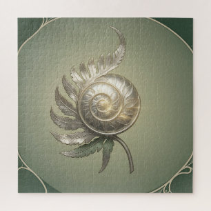 Silver Spiral Fern Shell Art Nouveau Jigsaw Puzzle
