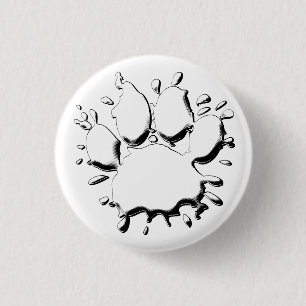 Silver Splatter Dog Paw Drawing 1 Inch Round Button