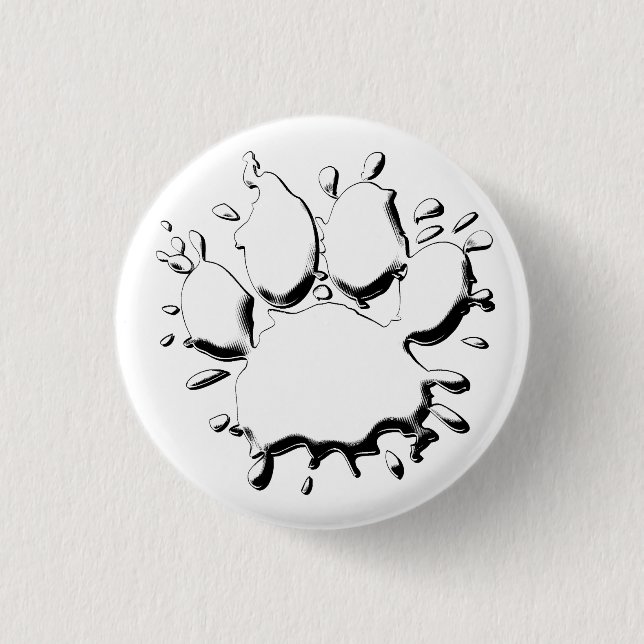 Silver Splatter Dog Paw Drawing 1 Inch Round Button (Front)