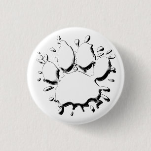 Silver Splatter Dog Paw Drawing 1 Inch Round Button