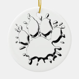Silver Splatter Dog Paw Drawing Ceramic Ornament