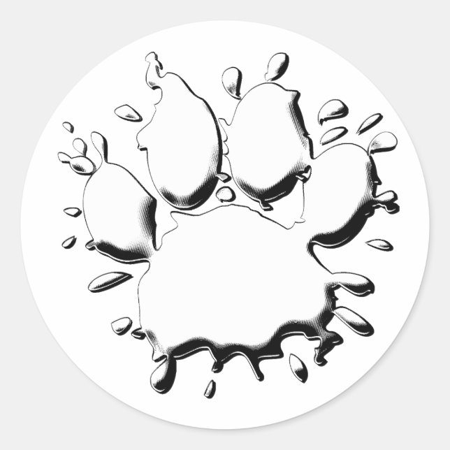Silver Splatter Dog Paw Drawing Classic Round Sticker (Front)
