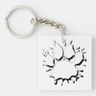 Silver Splatter Dog Paw Drawing Keychain