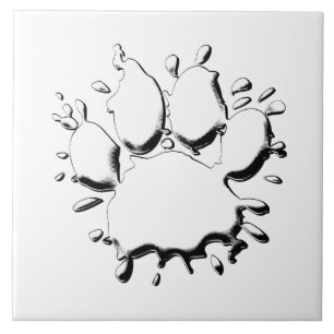 Silver Splatter Dog Paw Drawing Tile