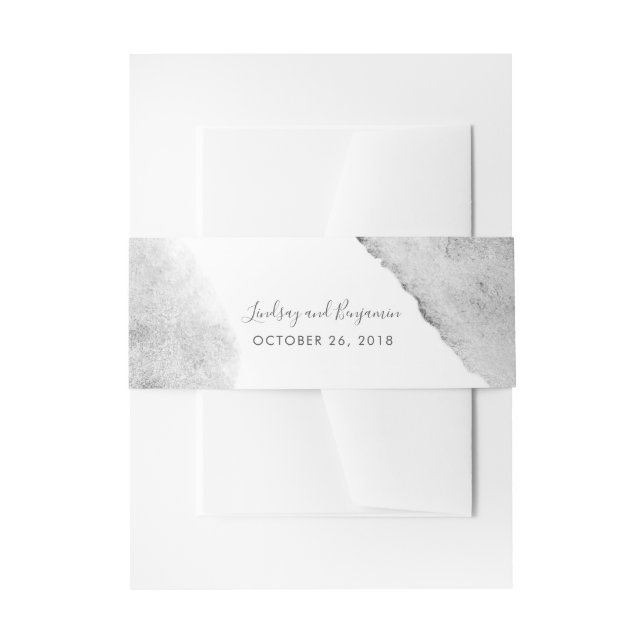 Silver Splatters Background Modern Invitation Belly Band (Front Example)