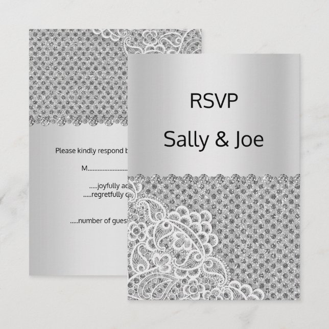 Silver Spot Lace Diamond Wedding response Invitation (Front/Back)