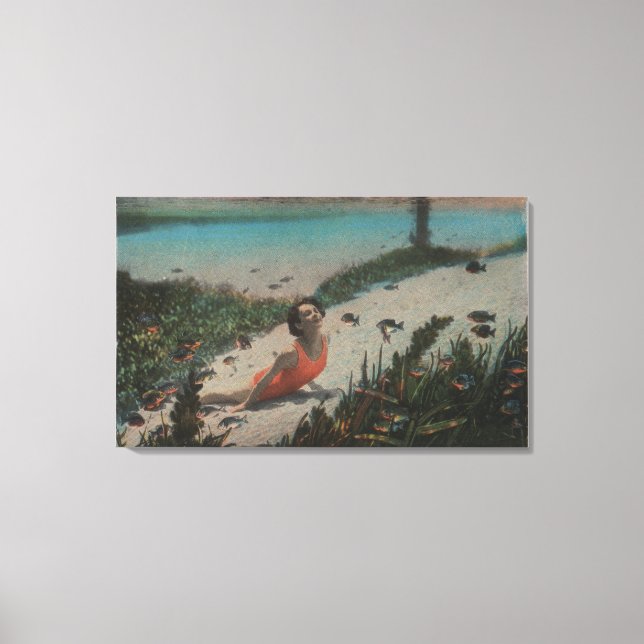 Silver Springs, FL - Woman Swimming Underwater Canvas Print (Front)