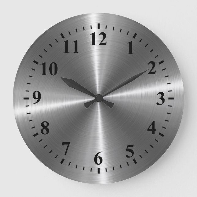 Silver Stainless Steel Metal Large Clock (Front)