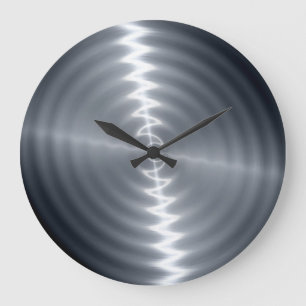 Silver Stainless Steel Metal Look 2 Large Clock