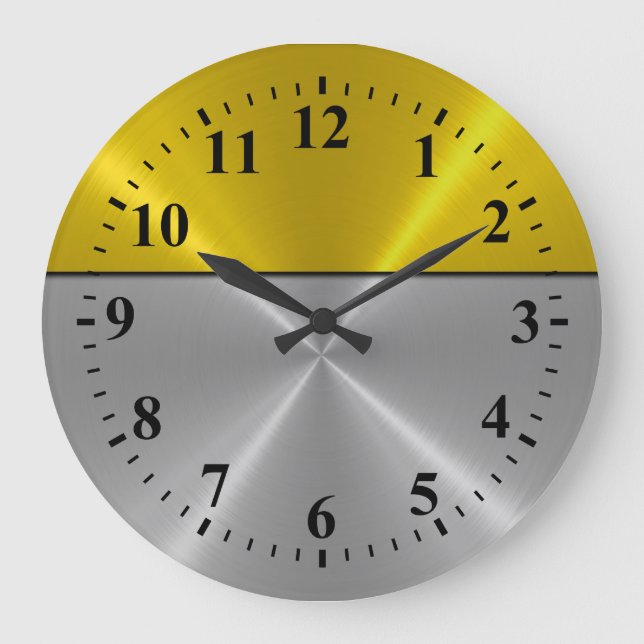 Silver Stainless Steel Metal Look Deco 6 Large Clock (Front)