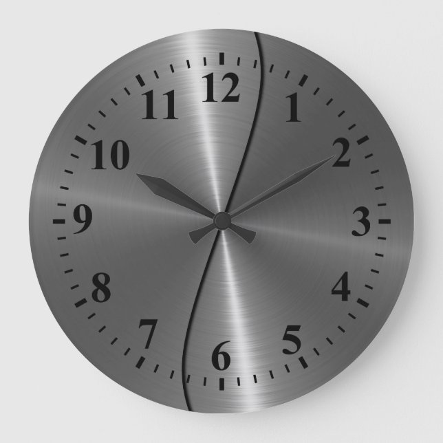 Silver Stainless Steel Metal Look Large Clock (Front)