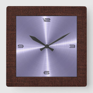 Silver Stainless Steel Modern Burlap Border Square Wall Clock