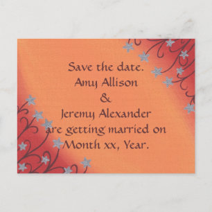 Silver Star Floral Red Orange Save date Postcard