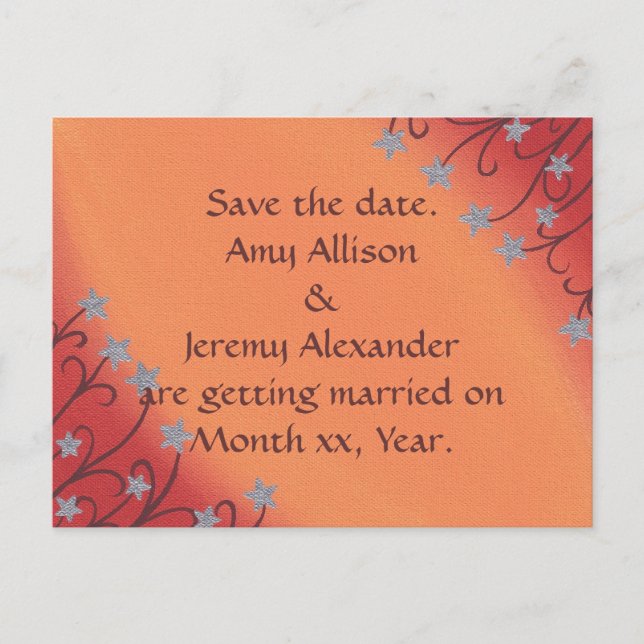 Silver Star Floral Red Orange Save date Postcard (Front)