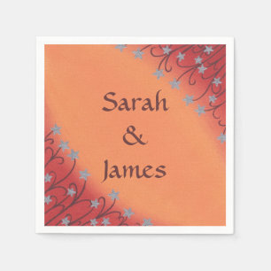 Silver Star Flowers on Orange Wedding Napkins