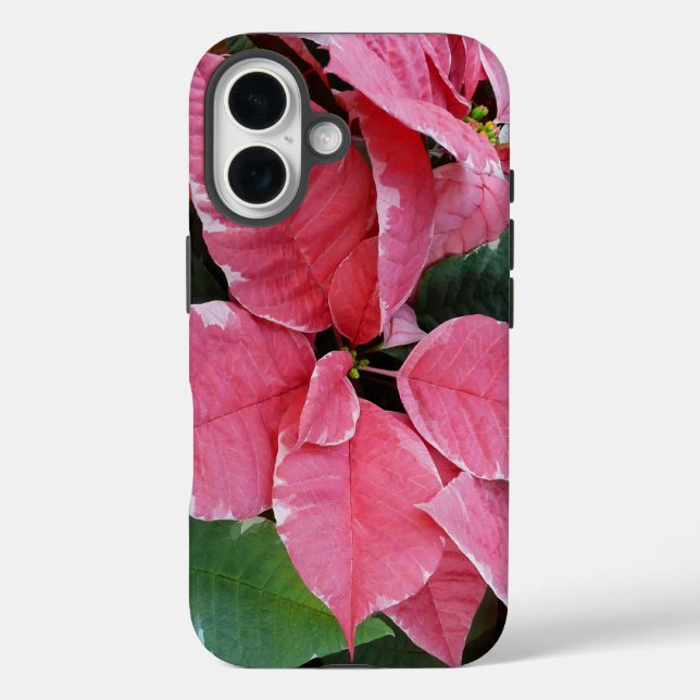 Silver Star Marble Poinsettias Pink Holiday Floral Case-Mate iPhone Case (Back)