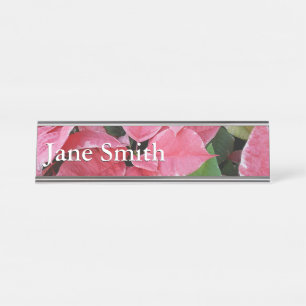Silver Star Marble Poinsettias Pink Holiday Floral Desk Name Plate