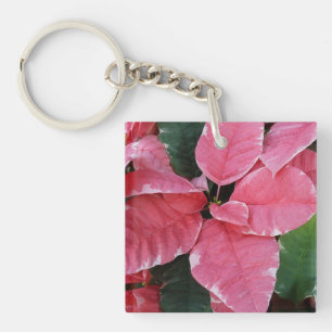 Silver Star Marble Poinsettias Pink Holiday Floral Keychain
