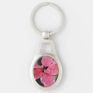 Silver Star Marble Poinsettias Pink Holiday Floral Keychain