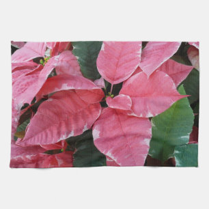 Silver Star Marble Poinsettias Pink Holiday Floral Kitchen Towel